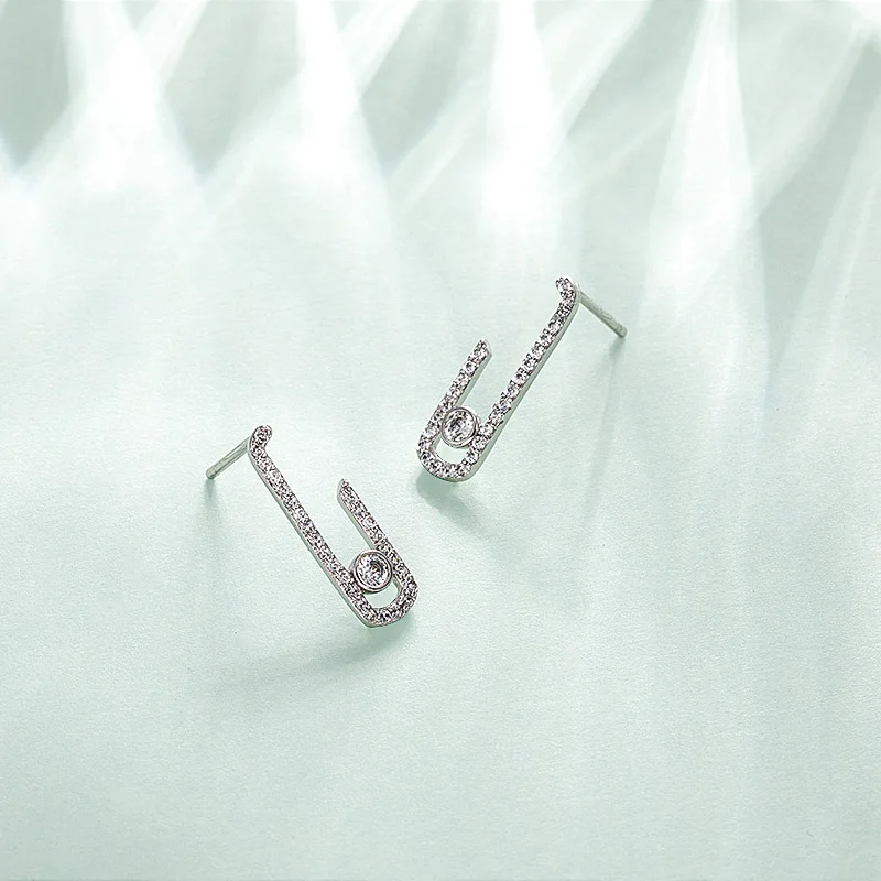 

New Fashion Cubic Zircon Geometric Stud Earrings Silver Color Korean Style Small Geometric Oval Earrings For Women Jewelry 2021