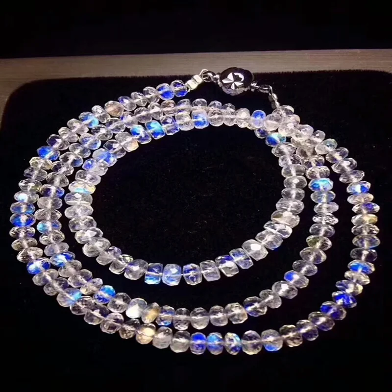 

7mm Natural Blue Lights Moonstone Bracelets Jewelry For Women Men Lucky Crystal Gift Three Laps Round Beads Gemstone AAAAA