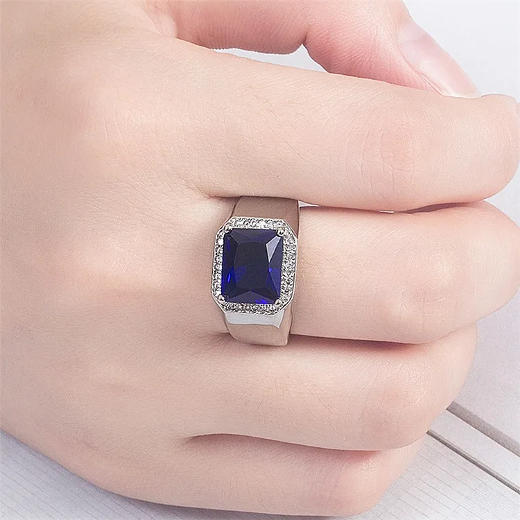 

Wholesale Man Rings Blue Zircon Lovers Rings Wedding Bands Engagement Anniversary Party Jewelry Silver Color Ring Aneis Gifts