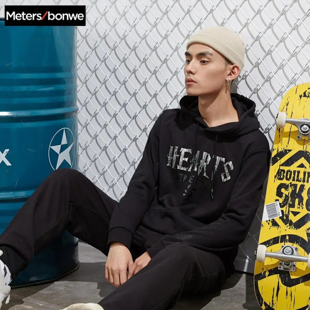 Мужская толстовка с капюшоном Metersbonwe однотонная для скейтборда весна|Мужские