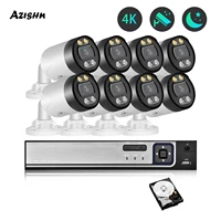 azishn 8mp 4k ip bullet camera 8ch nvr cctv system kit outdoor waterproof two way audio security surveillance protection camera