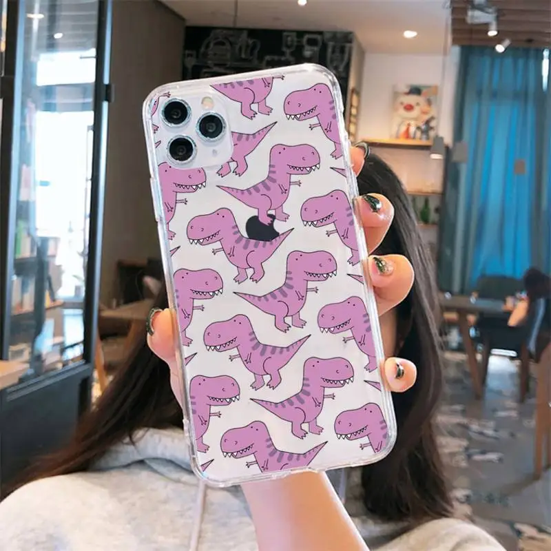 

Lovely animal Little dinosaur Phone Case Transparent for iPhone 6 7 8 11 12 s mini pro X XS XR MAX Plus