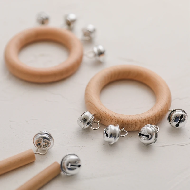 Деревянная Музыкальная погремушка для детей 0-12 месяцев ручной Колокольчик