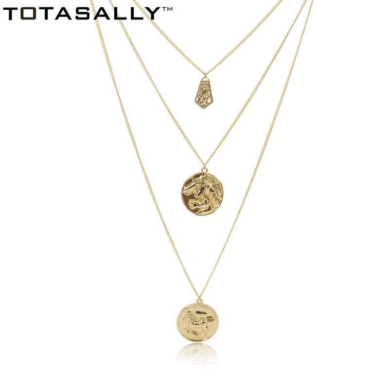 

TOTASALLY Metal Coins Pendant Party Necklaces for women 3layers Horse Head Middle East Jewelry Alloy Pattern African Gifts