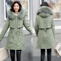 2022 new fashion long winter coat women clothing wool liner hooded parkas slim with fur collar warm winter jacket women
