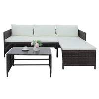 3pcs patio furniture set 1 double seat 1 chaise seat 1 coffee table combination sofa brown gradientus stock