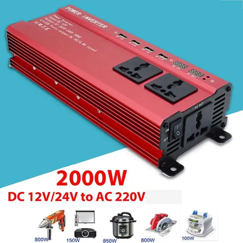 HiMISS 2000 Вт Солнечный автомобильный синусоидальный инвертор 4.8A 4 USB интерфейс