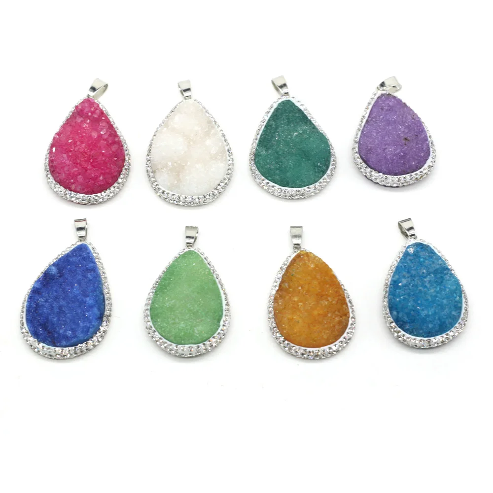 

Natural Stone Agates Druzy Crystal Bud Charm Pendant for Earring Necklace Bracelet Jewelry Making Size Accessories 25x38mm