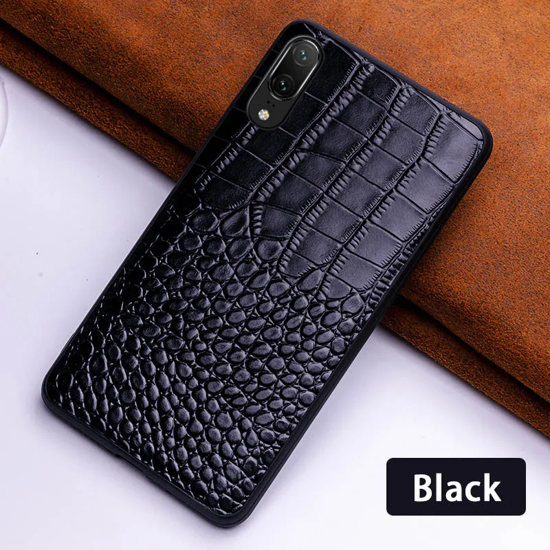 Black Чехол для телефона из воловьей кожи для huawei mate 9 10 20 Pro P10 P20 P30 lite чехол для Honor 8X9 10 задняя крышка с текстурой крокодила - Цвет: Black