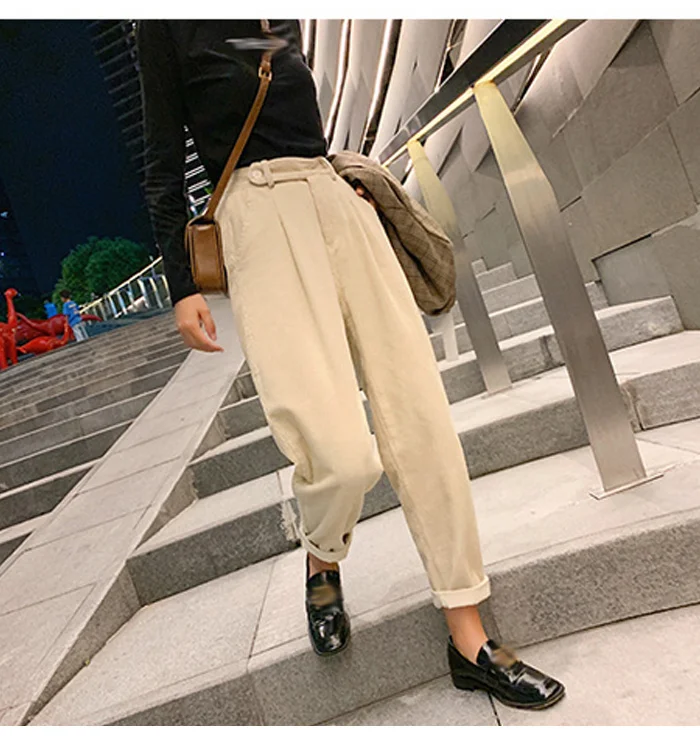 Winter Corduroy Pants Women Autumn High Waist Pockets Trousers Women Plus Size Streetwear Harem Pants Pantalon Femme