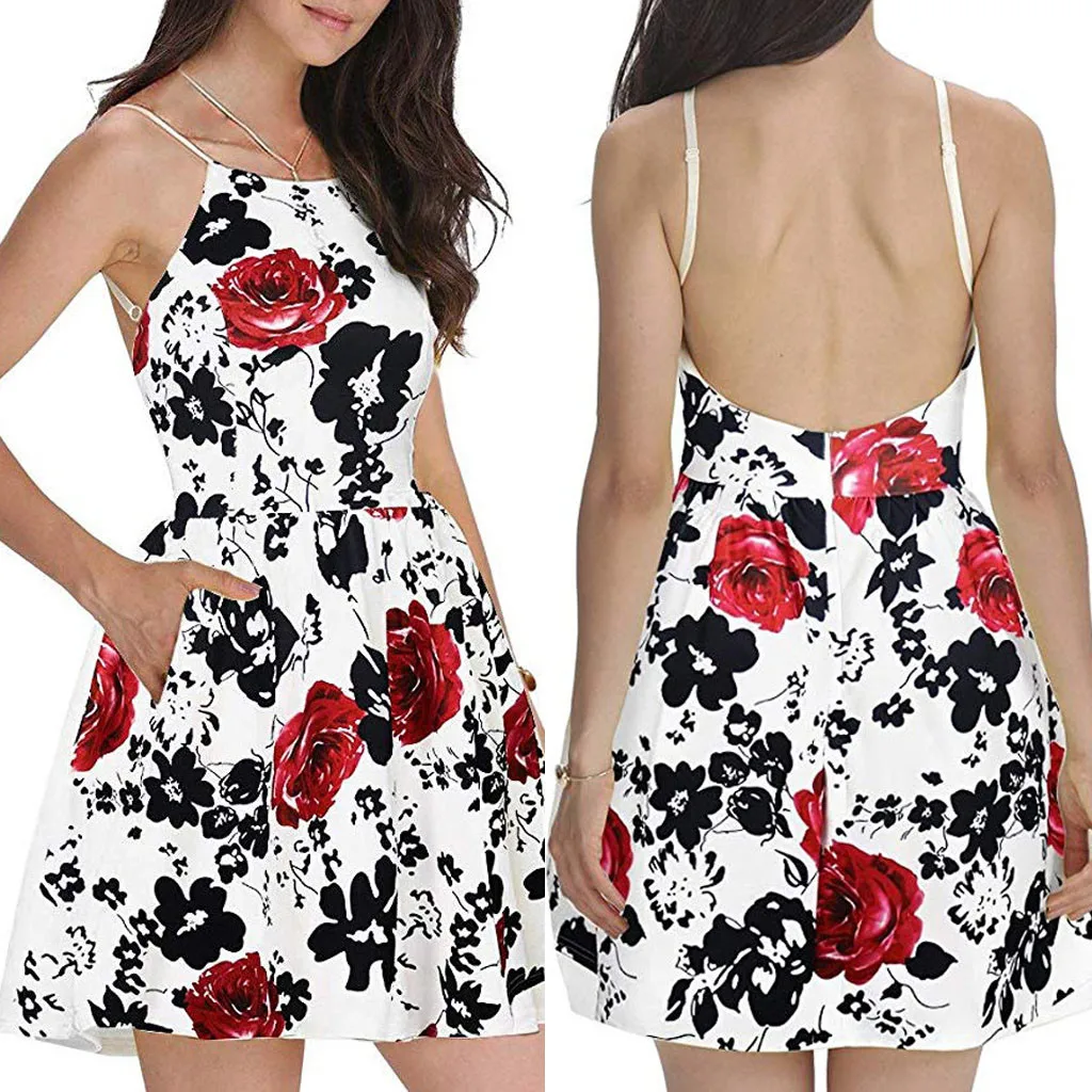 Летнее Новое модное женское платье в богемном стиле без рукавов с подтяжками