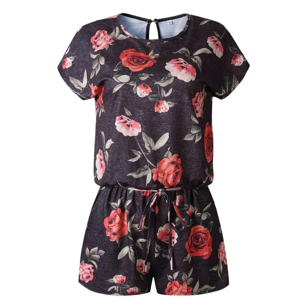 Женский Летний комбинезон Модный повседневный с цветочным принтом круглым