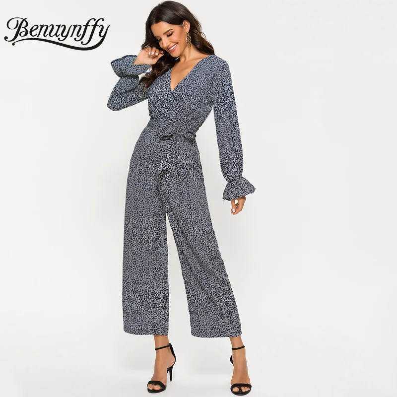 Женский комбинезон с широкими штанинами Benuynffy винтажные комбинезоны v-образным