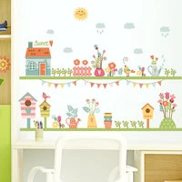 garden flowers fence house wall stickers diy for store office home baseboard decoration diy pastoral wall art poster pvc decals
