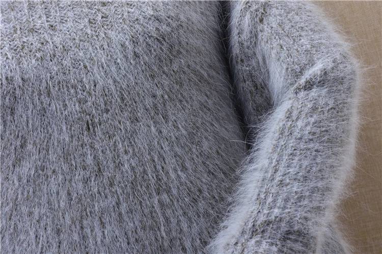 

ladies women fashion hairy mink cashmere knitted turtleneck striped loose pullover sweater winter outwear angora fur jumper top