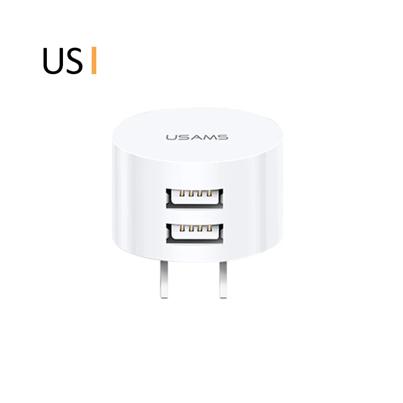 USAMS 5 в 2.1A двойное USB зарядное устройство для iPhone iPad US/EU/UK быстрое зарядное устройство для samsung Xiaomi Mini круглое дорожное зарядное устройство для телефона - Тип штекера: US White