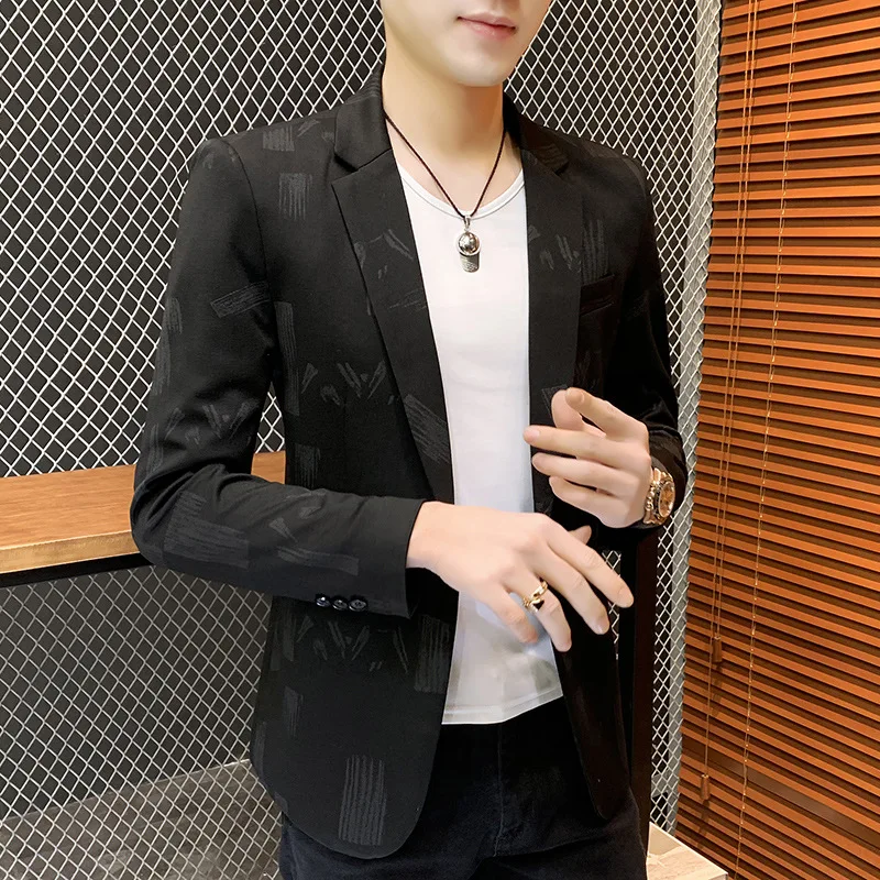 

2020 Men's Handsome Slim-Fit Printed Suit Youth Autumn Casual Single Button blazers
