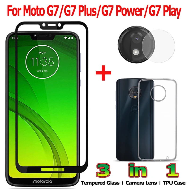 3 в 1 закаленное cтекло Motorola Moto G7 Plus Power kамера Play защитное на стекло glass|Защитные