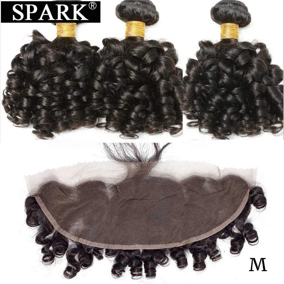 Искра перуанские человеческие волосы Надувные вьющиеся фронтальные с пучками