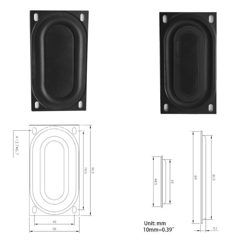 

11UB 2 Pcs 50x90mm Bass Speaker Passive Radiator Auxiliary Rubber Vibration Plate Subwoofer DIY Replacement Kit