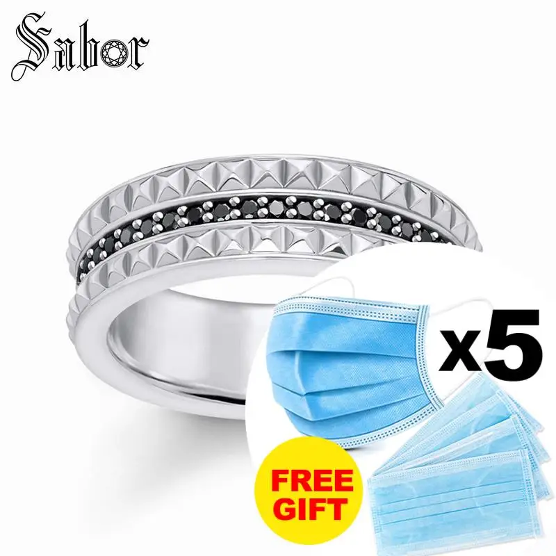 Кольцо Вечность черные шпильки из циркония серебряного цвета подарок для мужчин