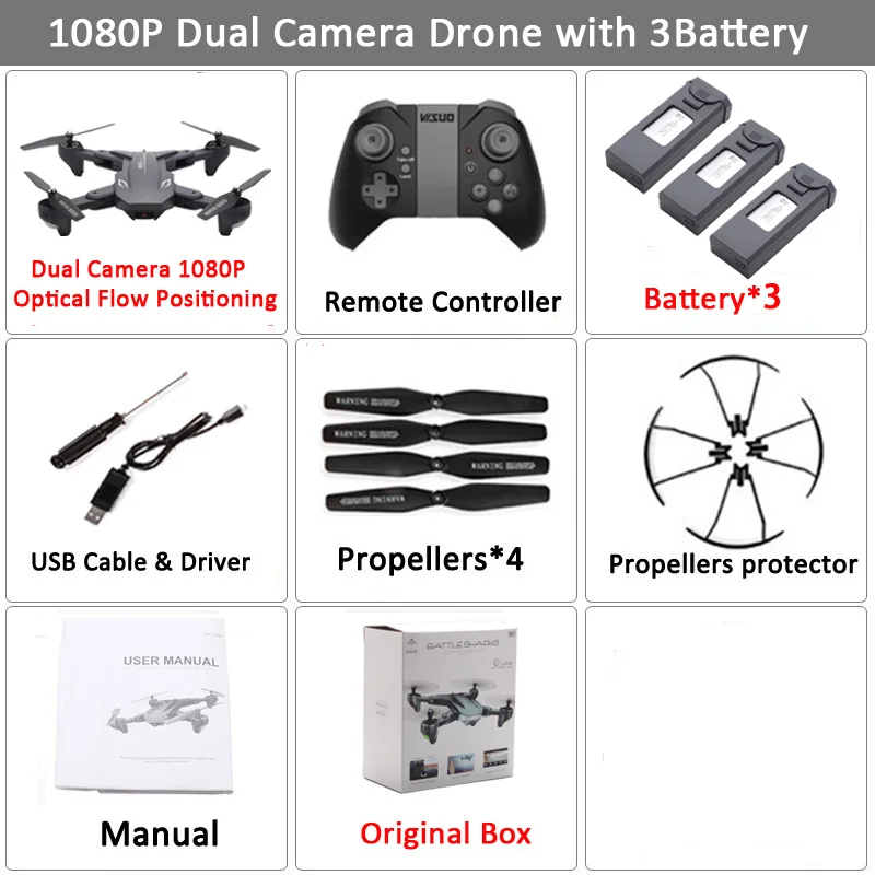 Set6 1080P 3BAT BX Visuo XS816 RC Drone с 50-кратным зумом WiFi FPV 1080P или 4K Двойная камера Drone Оптический расход Quadcopter Складная Селфи Дрон Вертолет VS SG106 - Цвет: Set6 1080P 3BAT BX