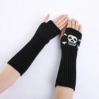 sexy skull mittens winter warm thicken jacquard punk wool knit arm sleeve female fingerless touch screen driving gloves l43l