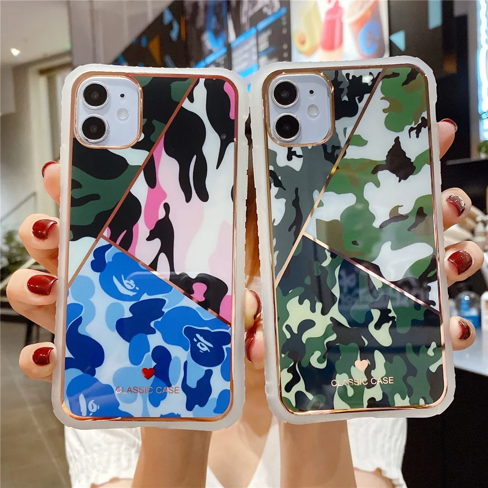 Мягкий ударопрочный камуфляжный чехол с золотыми линиями для Iphone X XS Max XR 7 8 11 Pro Plus