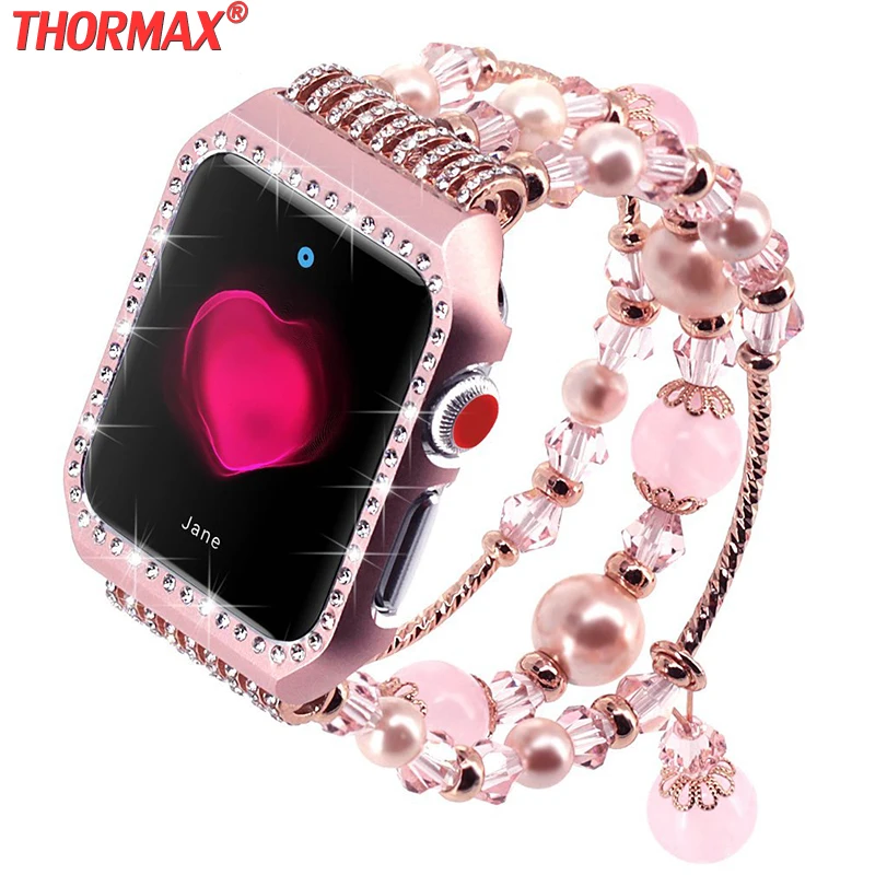 Металлический чехол с бриллиантами + ремешок для Apple Watch Series 4 3 2 1 браслет женщин