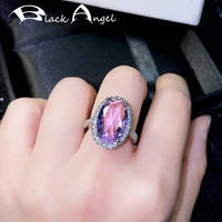 black angel 2020 new silver elegant created amethyst big purple tourmaline gemstone ring for women jewelry wedding rings gift