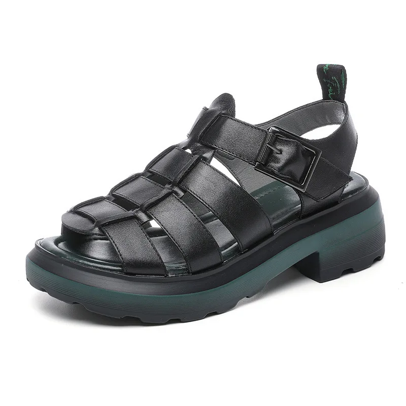 

2021 Women's Sandals Genuine Leather Women's Shoes Designer Luxury Hook&Loop Sandals Shoes For Women Ins Fashion Sandals TOP
