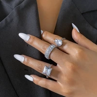 silver wedding engagement cz rings for women couple cubic zirconia square ring lovers jewelry bridal women romantic ring