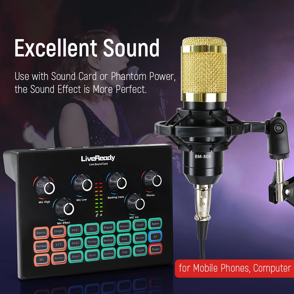 Профессиональный Live Sound Card bm 800 Студийный микрофон для ПК компьютера караоке