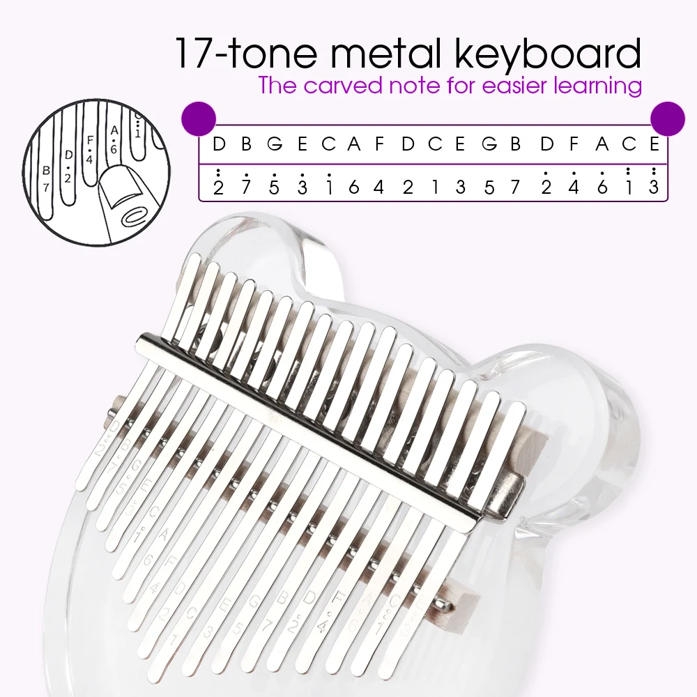 17 Keys Kalimba Portable Handheld Transparent Acrylic Mini Cute Finger Thumb Piano Keyboard Musical Instrument for Kid enlarge