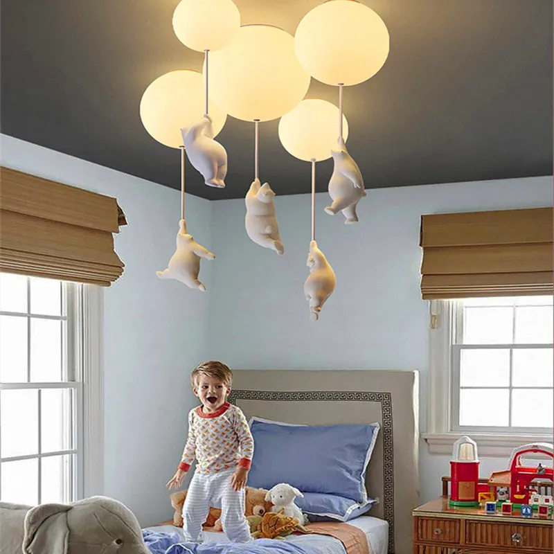 modern led bear ceiling chandelier for the children room baby bedroom minimalist cute home decoration accessories indoor fixture free global shipping