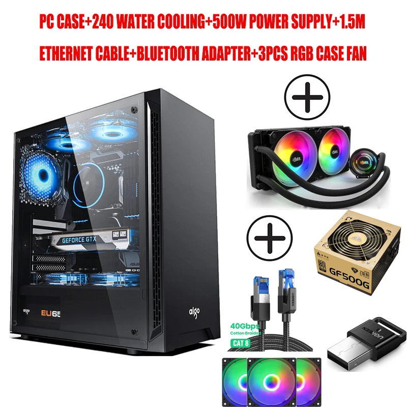 

PC Case+Gigabyte B550M AORUS PRO Motherboard+AMD Ryzen 5 3600X Processor+240 Water Cooling+Rated 500W Power Supply+3 PCS RGB Fan