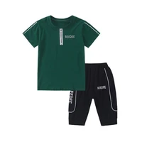 childrens boys clothing summer garment zipper letter print casual big boy black green white sports suit fashion clothes sets