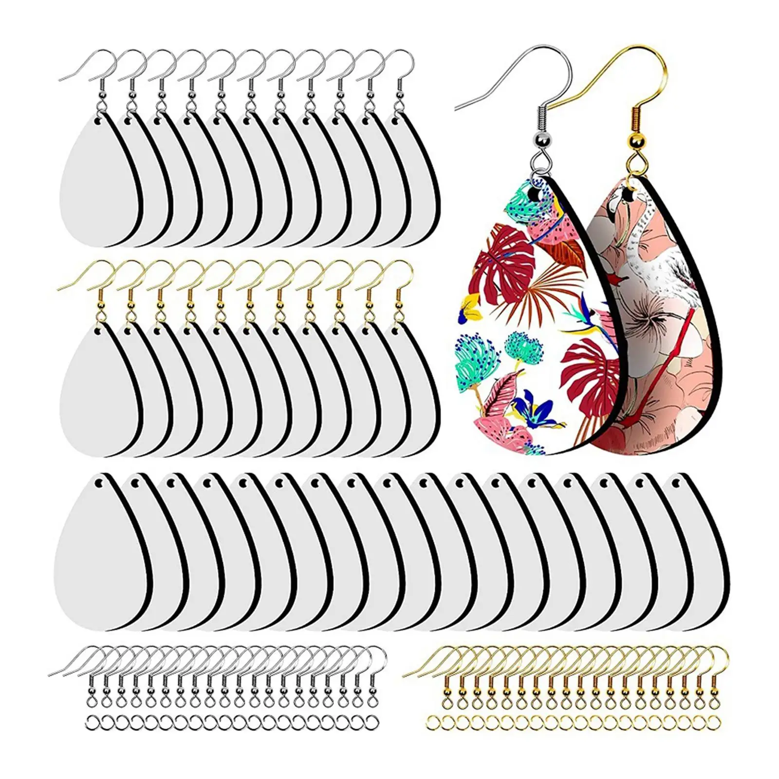 

40x Sublimation Blank Earrings Unfinished Teardrop Wire Hooks Thanks Giving Gift Pendant for Jewelry Crafts Party Jewelry Making