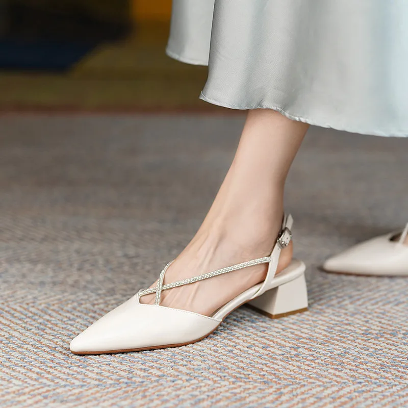 

MORAZORA 2021 Large Size 33-43 Women Sandals Genuine Leather Classic Ladies Shoes Summer Square Heels Pointed Toe Casual Shoes