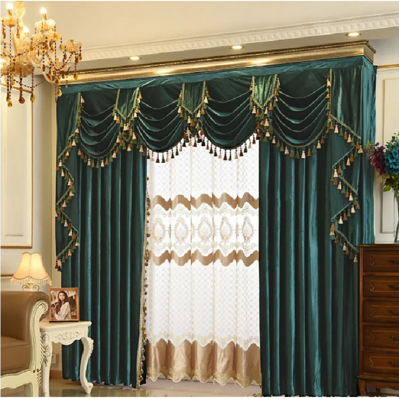

European-style Italian Velvet High-end Curtains White Velvet Tulle for Living Room forBedroom Study Blackout Curtains Custom