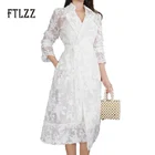 Женский тренчкот с поясом, белая кружевная винтажная ветровка с отложным воротником, весна-осень 2019