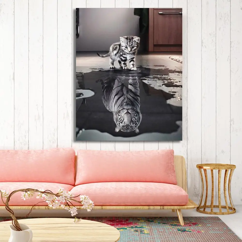 Набор для раскрашивания по номерам взрослых и детей белый черный маленький кот