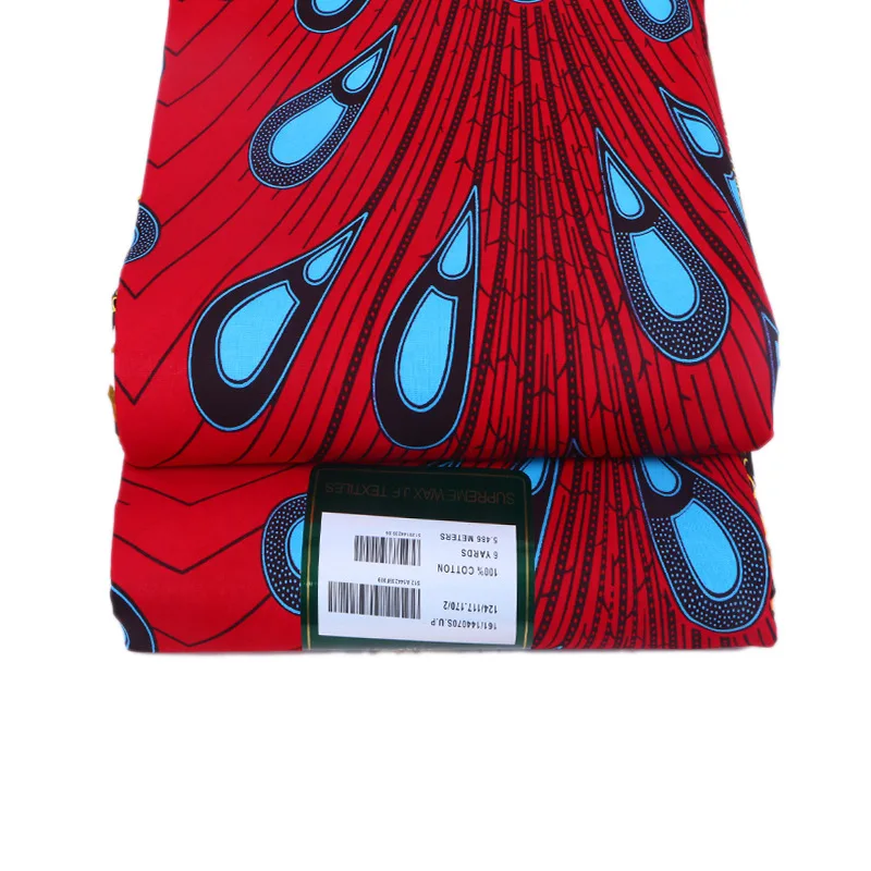Африканская восковая ткань с красными перьями для платья 100% хлопок Гана Анкара