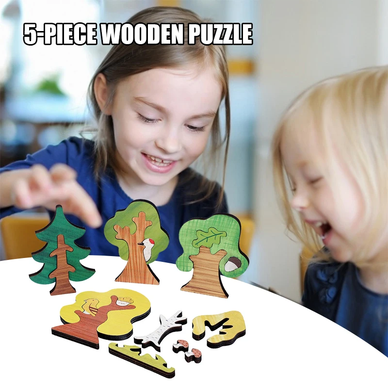 

Kids Wooden Puzzle Building Blocks Children Educational Forest Trees Jigsaw 3D Cartoon Puzzle Block Board Sensory Toy for Kids