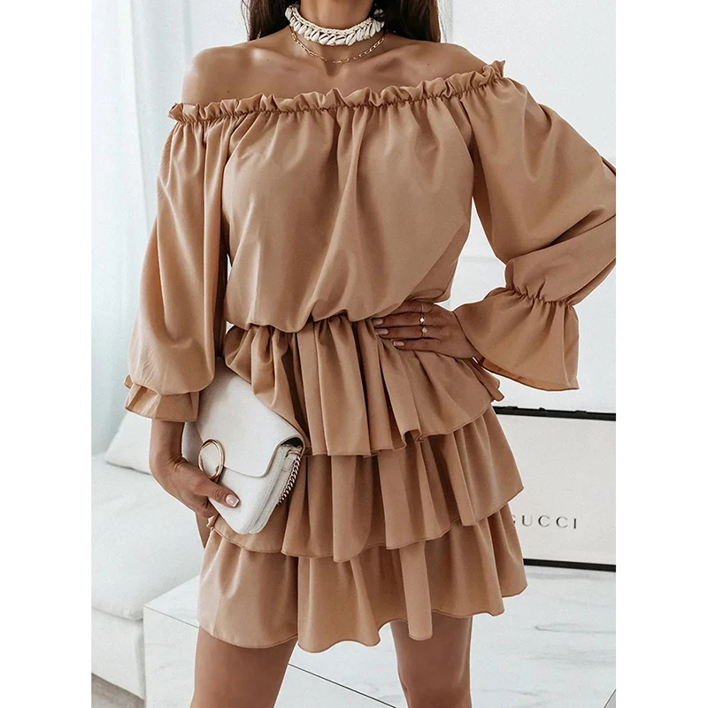 

Женское весенне-осеннее асимметричное платье с воротником-лодочкой и одним воротником без бретелек 2021 темпераментное элегантное Сексуаль...