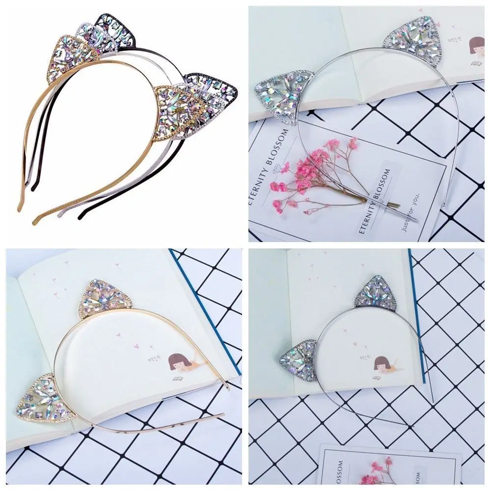 Модная женская повязка на голову с милыми кошачьими ушками и металлическими