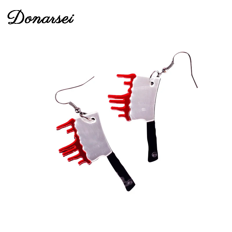 Donarsei забавные Хэллоуин кровавый кухонный нож акриловые серьги для женщин