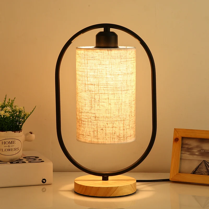 

Nordic Desk Lamp Bedroom Simple Creative Retro Cloth Art Solid Wood Dimming Small Night Lamp Luces Led Bedroom Decoration EI50NL