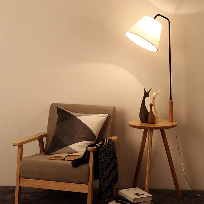 

Nordic Wood Floor Lamps Modern Simple Creative Living Room LED Standard Light Tea Table Iron Sofa Lamp Home Decor