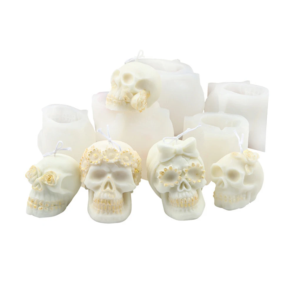 

2022 NEW Skull With Flower Scented Candle Silicone Mold DIY Fondant Cake Handmade Soap Plaster Epoxy Resin Aroma Candle Mould